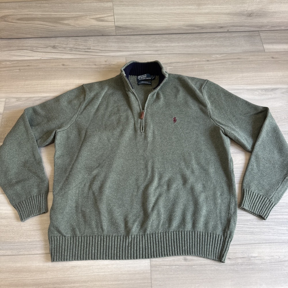 Vintage Polo Ralph Lauren Sweater Mens XXL Olive Green Heavy Quarter Zip
